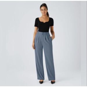 Halara Flex High Waist Pleat Straight Leg Work Pants S Coronet Blu